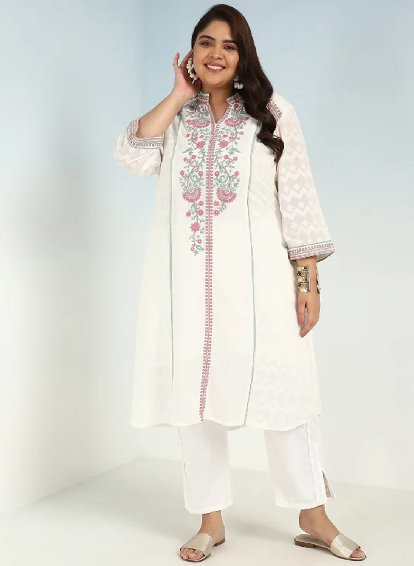 Ivory Embroidery Knee Length Kurti