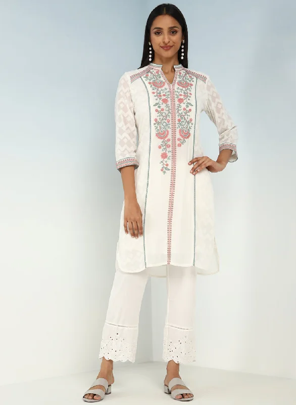 Ivory Embroidery Knee Length Kurti