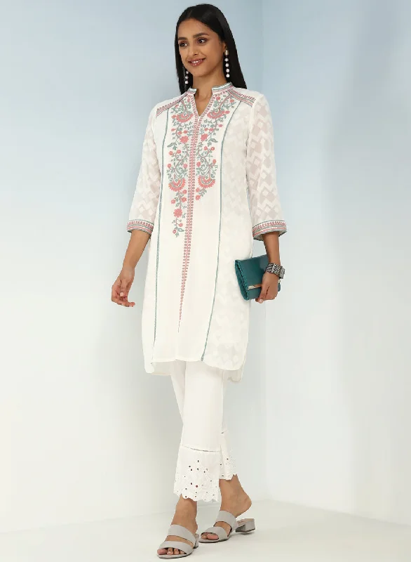 Ivory Embroidery Knee Length Kurti