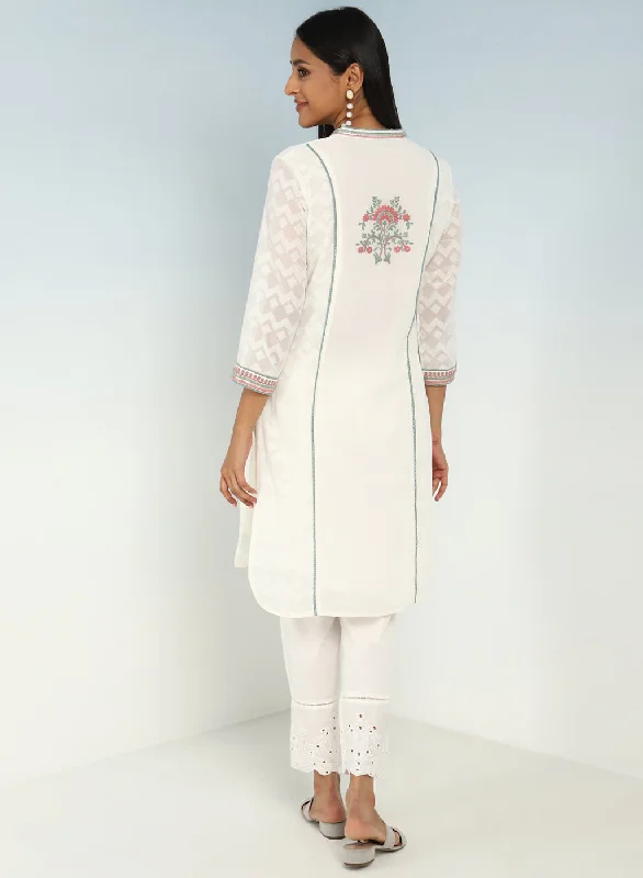 Ivory Embroidery Knee Length Kurti