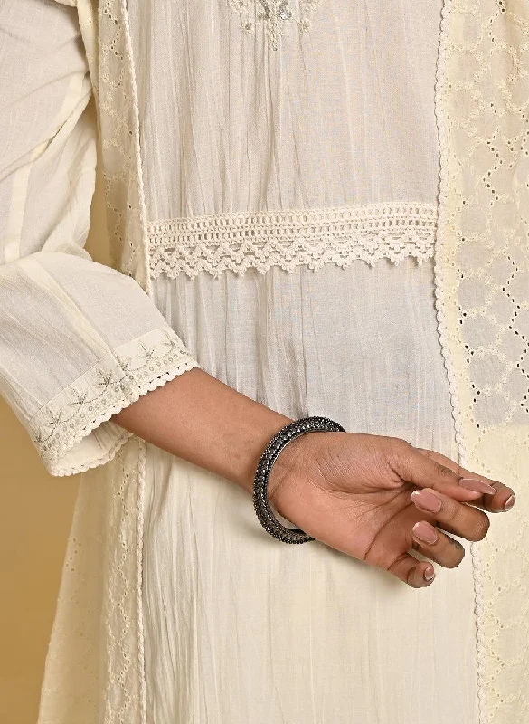 Ivory Mirror and Embroidery Long Kurta