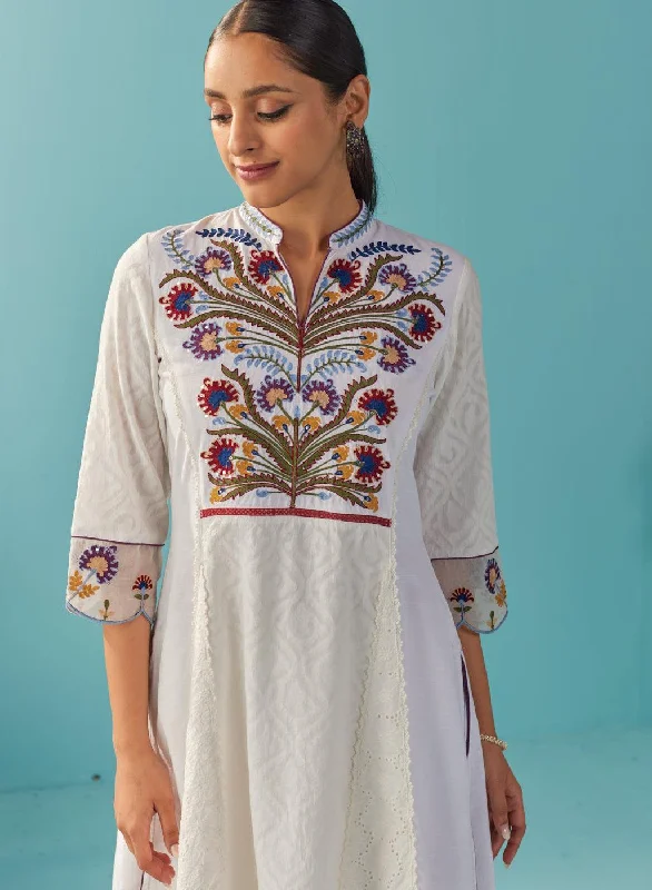 Ivory Multi Color Floral Embroidered Kurta Set