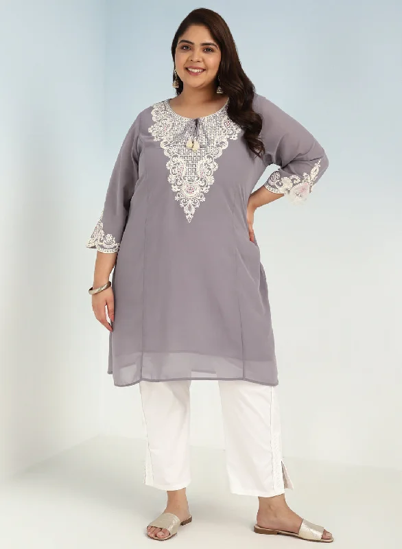 Lavender Tunic with Dori Neck and Round Hem