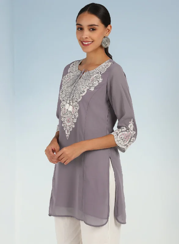 Lavender Tunic with Dori Neck and Round Hem