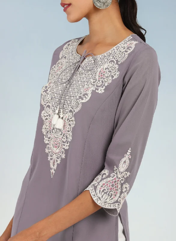 Lavender Tunic with Dori Neck and Round Hem