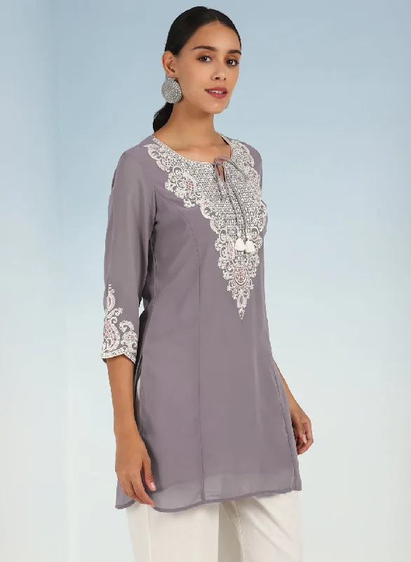 Lavender Tunic with Dori Neck and Round Hem