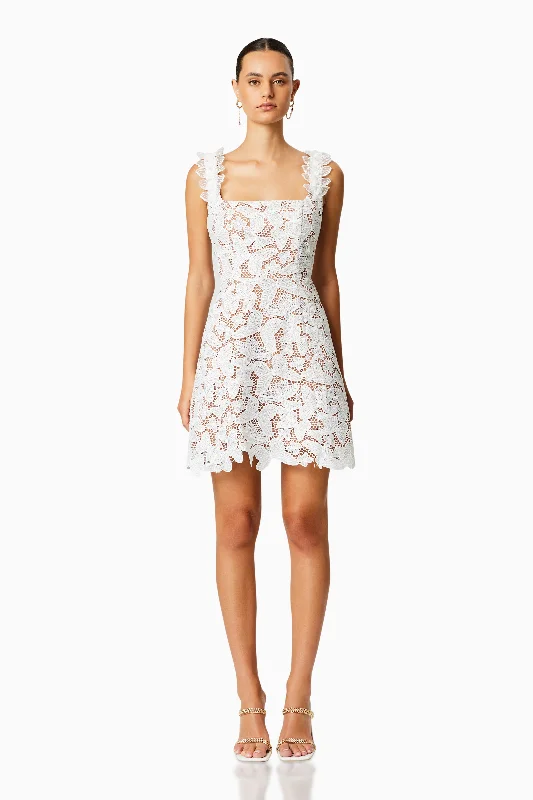 Pine Lace Mini Dress In White