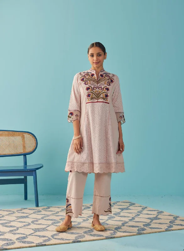 Pink Multi Color Floral Embroidered Kurta Set