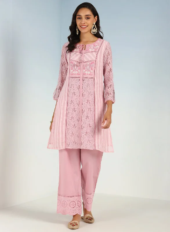 Pink Rachael Kurti with Keyhole Neck