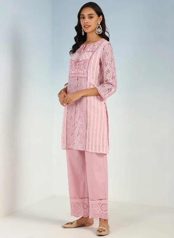 Pink Rachael Kurti with Keyhole Neck