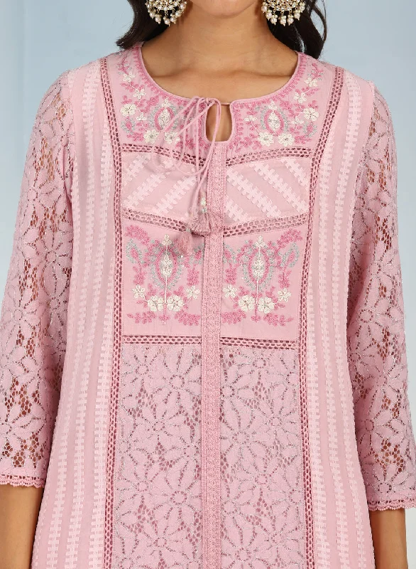 Pink Rachael Kurti with Keyhole Neck