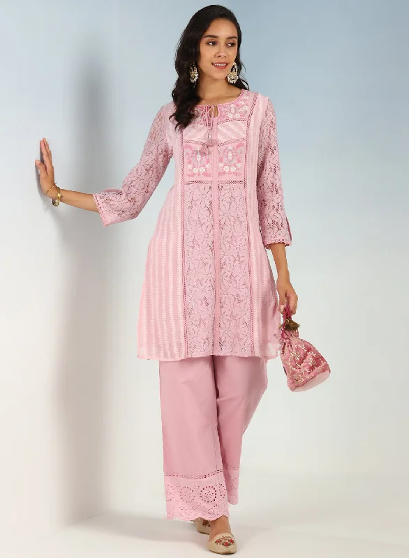 Pink Rachael Kurti with Keyhole Neck