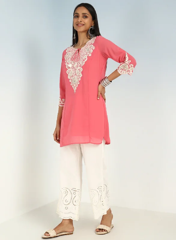 Pink Tunic with Dori Neck and Round Hem