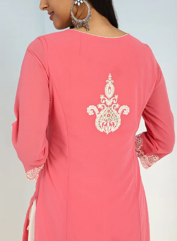 Pink Tunic with Dori Neck and Round Hem