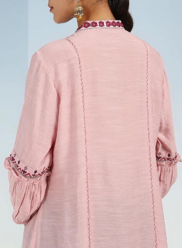 Solid Pink Tunic with Stylish Gathered Sleeve