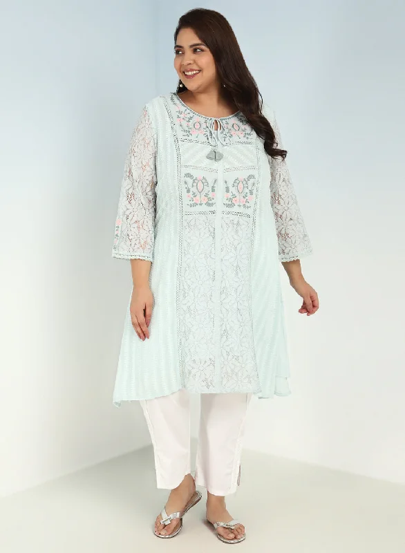 Spa Blue Rachael Kurti with Keyhole Neck