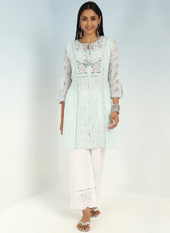 Spa Blue Rachael Kurti with Keyhole Neck