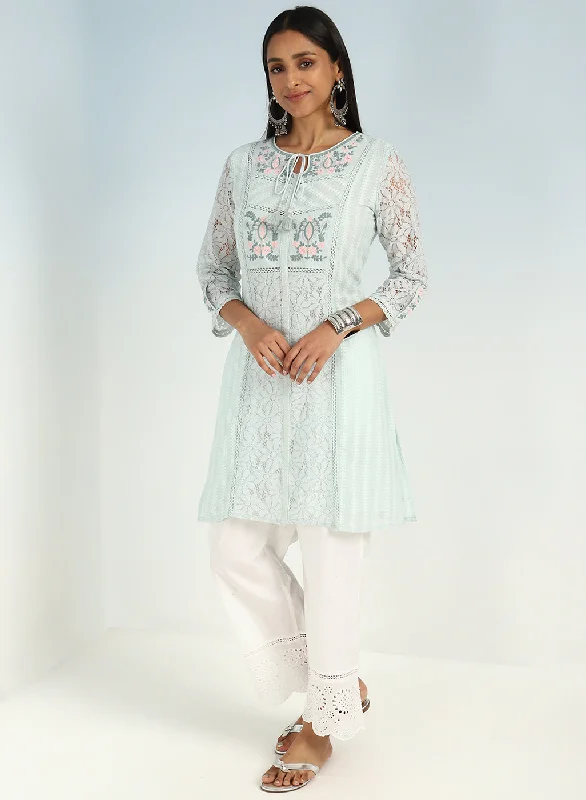 Spa Blue Rachael Kurti with Keyhole Neck