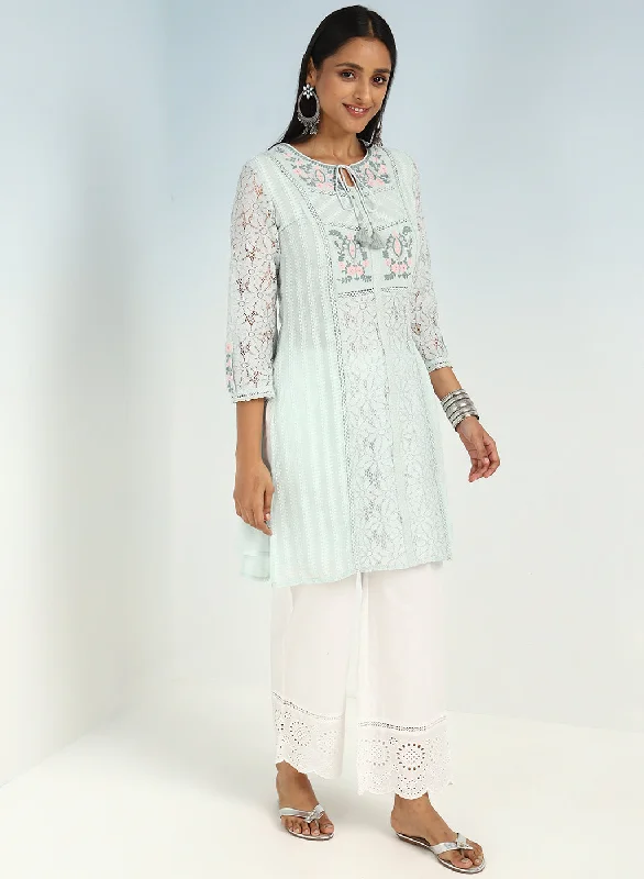 Spa Blue Rachael Kurti with Keyhole Neck