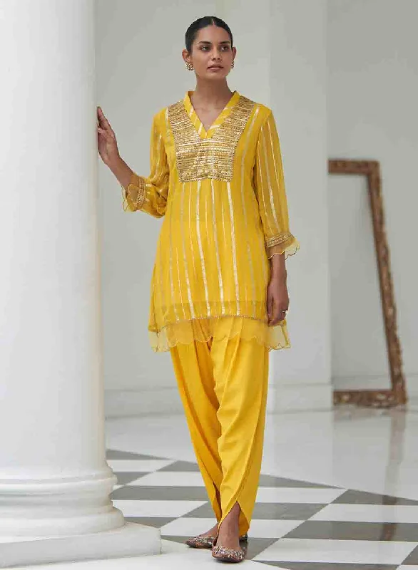 Sunflower Yellow Co-ord Set with Sequin Work Kurta and Dhoti