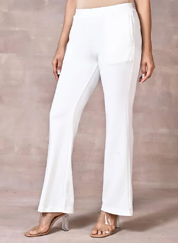 White Fitted Trouser Pants With Straight Hem