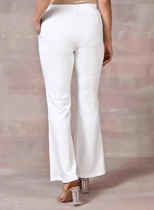 White Fitted Trouser Pants With Straight Hem