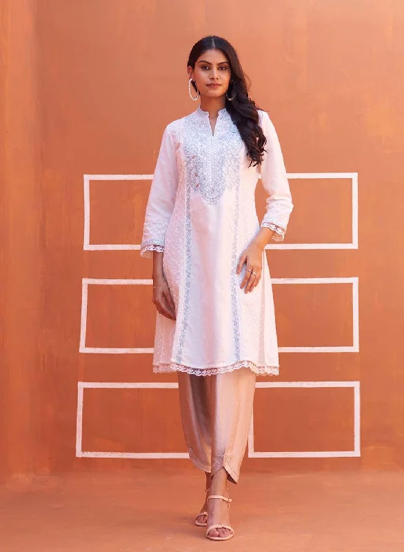 White Mirror Work Schiffli Kurta