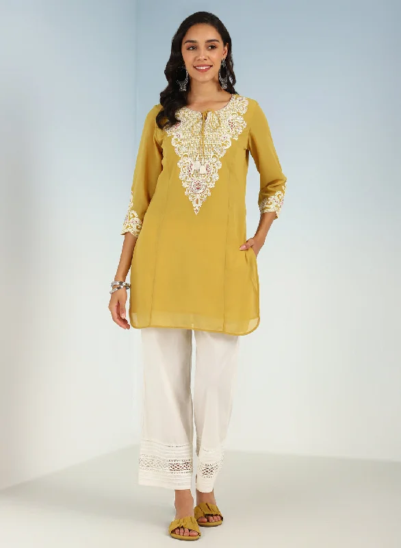 Yellow Tunic with Dori Neck and Round Hem