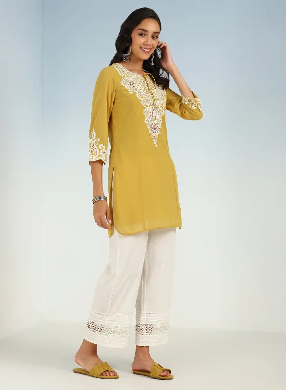 Yellow Tunic with Dori Neck and Round Hem