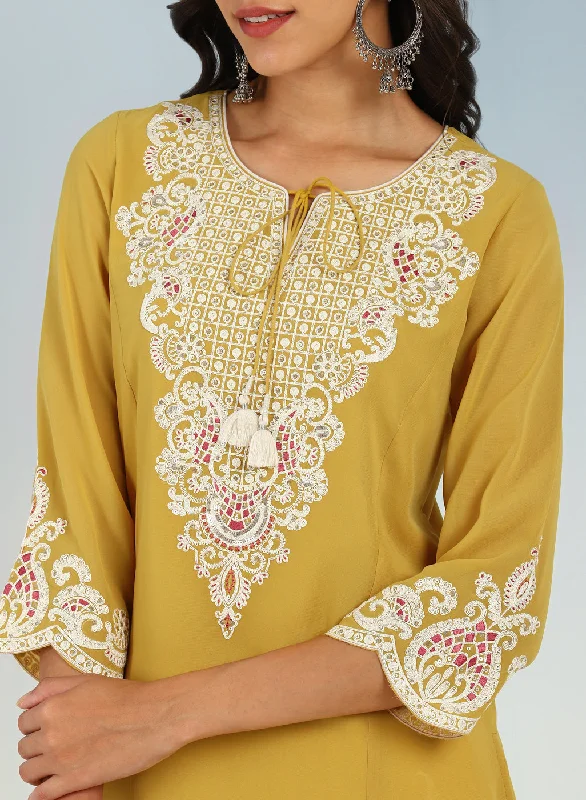 Yellow Tunic with Dori Neck and Round Hem