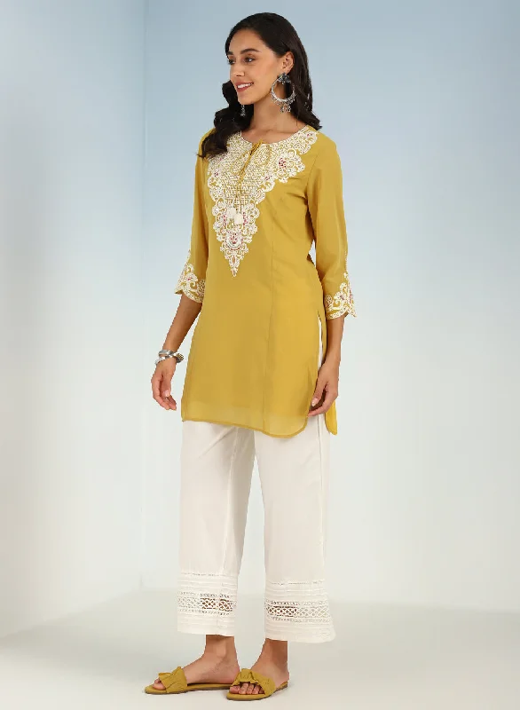 Yellow Tunic with Dori Neck and Round Hem