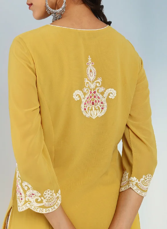 Yellow Tunic with Dori Neck and Round Hem