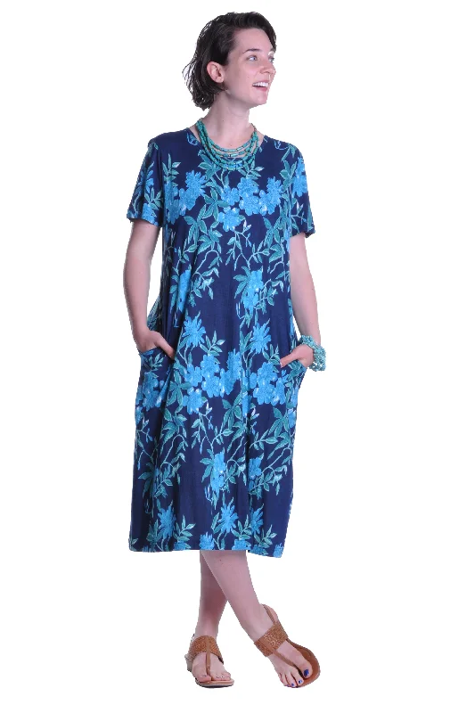 La Cera Navy Floral Print A-Line Dress