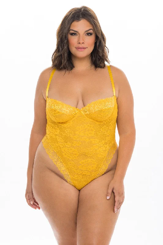 Oh la la Cheri Curve Plus Lexi High Leg Lace Teddy Gold Fusion