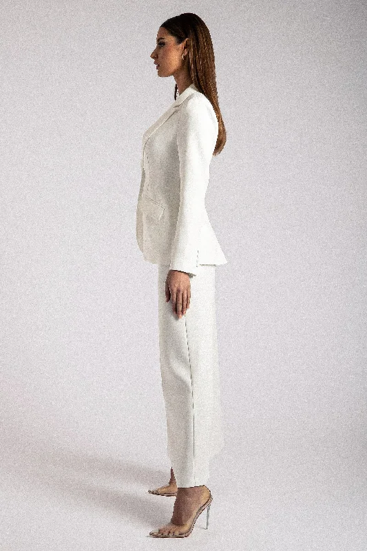 Helda Fitted Cinched Waist Blazer - White