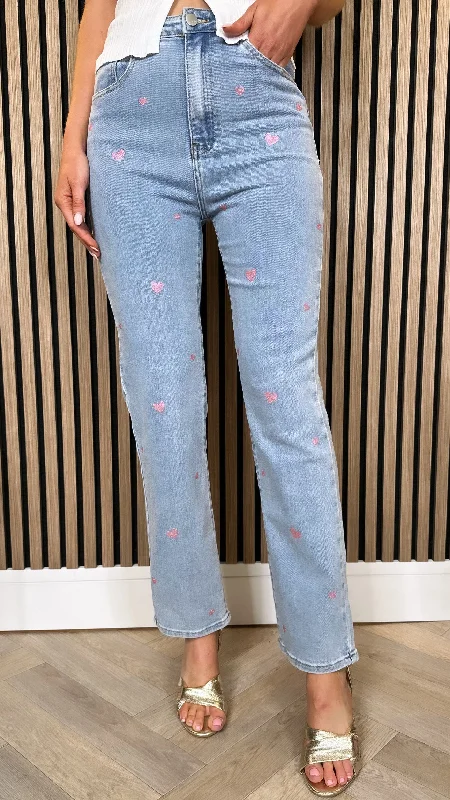 Jessie Blue Straight Fit Jeans With Hearts