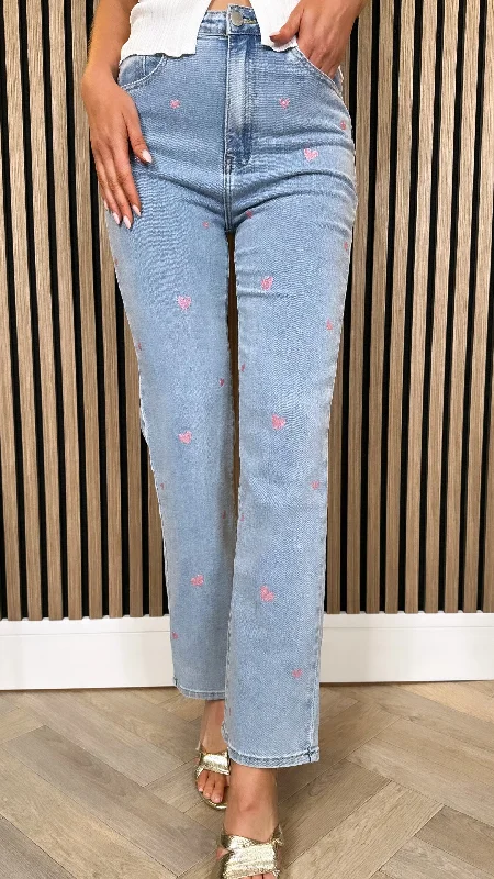 Jessie Blue Straight Fit Jeans With Hearts