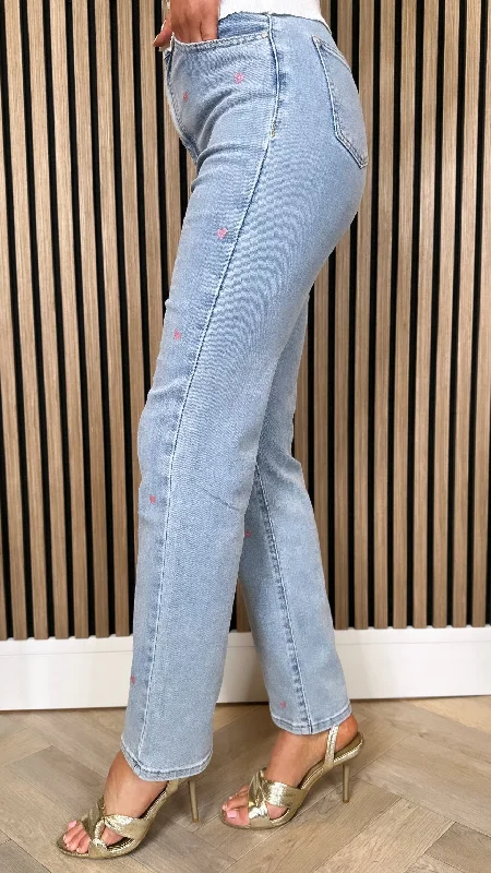 Jessie Blue Straight Fit Jeans With Hearts