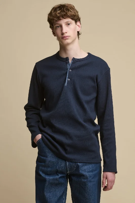 Men's Long Sleeve Henley Top - Navy