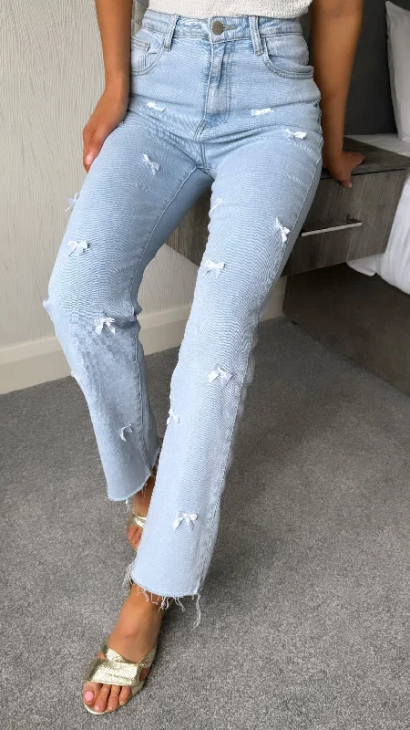 Tanya Blue Bow Detail Straight Leg Jeans