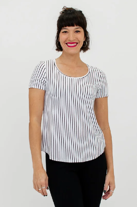 Tessa Tee, White/Black Small Stripe, Bamboo- Final Sale