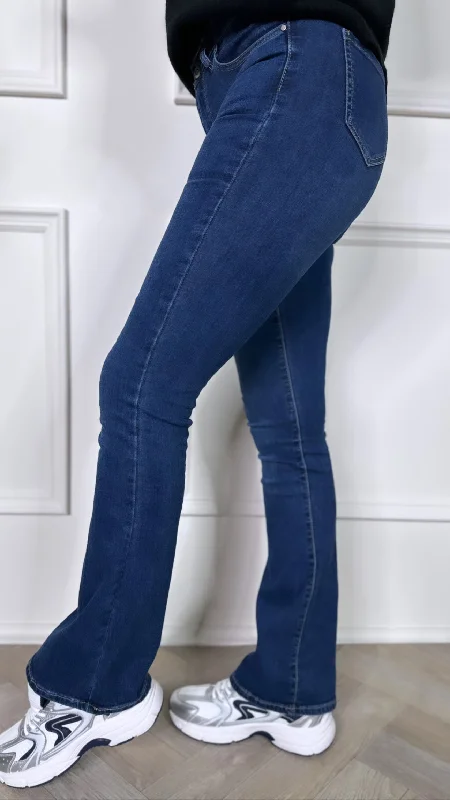 Troy Dark Blue Fitted Flare Jeans