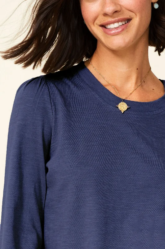 Long Sleeve Puff Shoulder T-Shirt | Navy