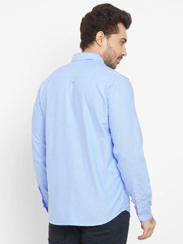 Men's Oxford Blue Cotton Regular Fit Shirt