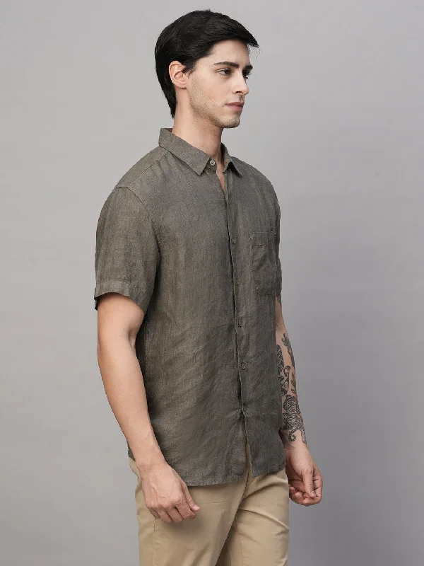 Men's Olive Linen Regular Fit Shirt