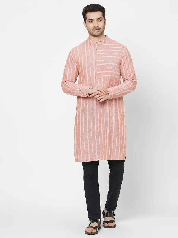 Men's Rust Linen Cotton Regular Fit Kurta