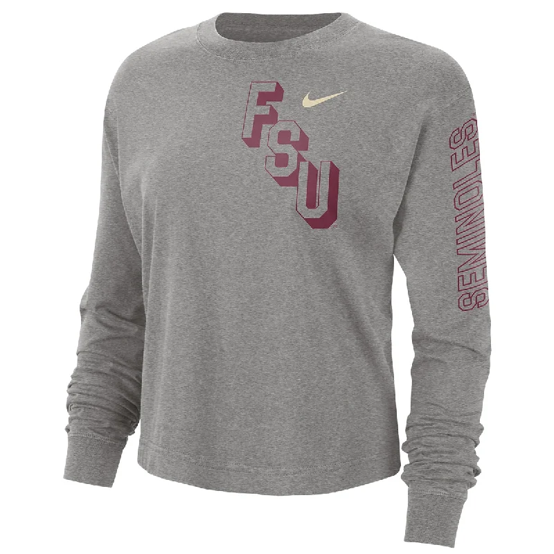 Nike Women's Stacked FSU/Seminoles Design Long Sleeve Heritage Boxy T-shirt - Dark Grey