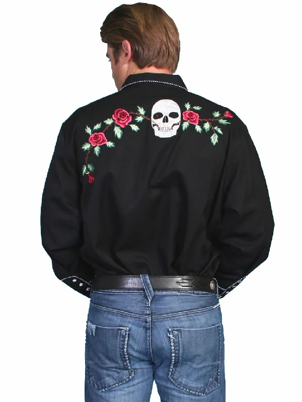 Skull & Roses Embroidered Rockabilly Shirt