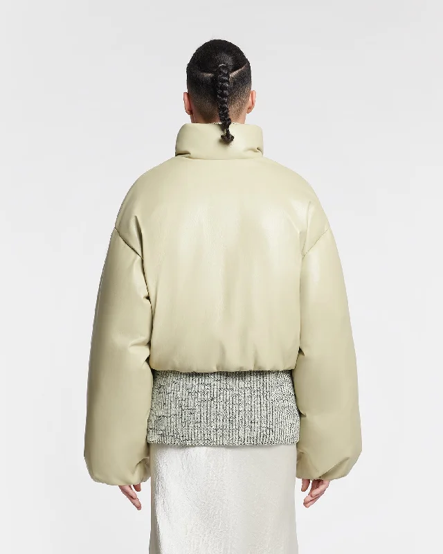 Lilima - Cropped Okobor™ Alt-Leather Puffer Jacket - Pale Olive