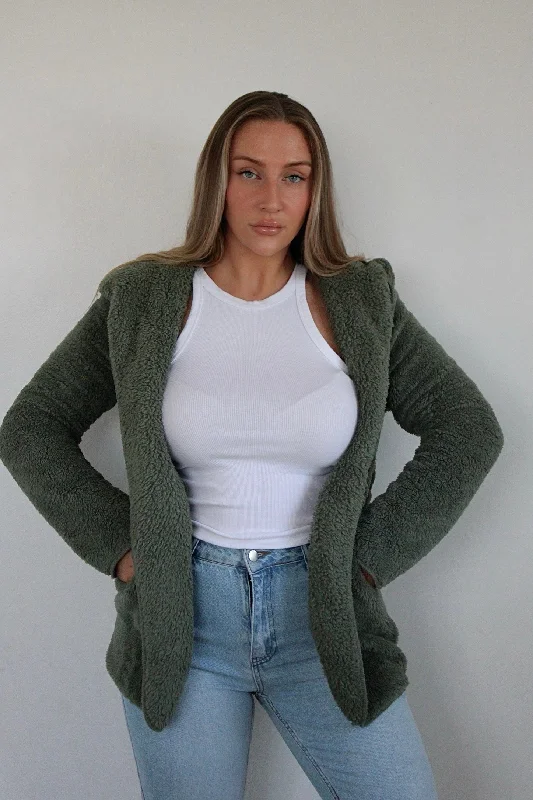 ONLY HOOD SHERPA COAT IN GREEN